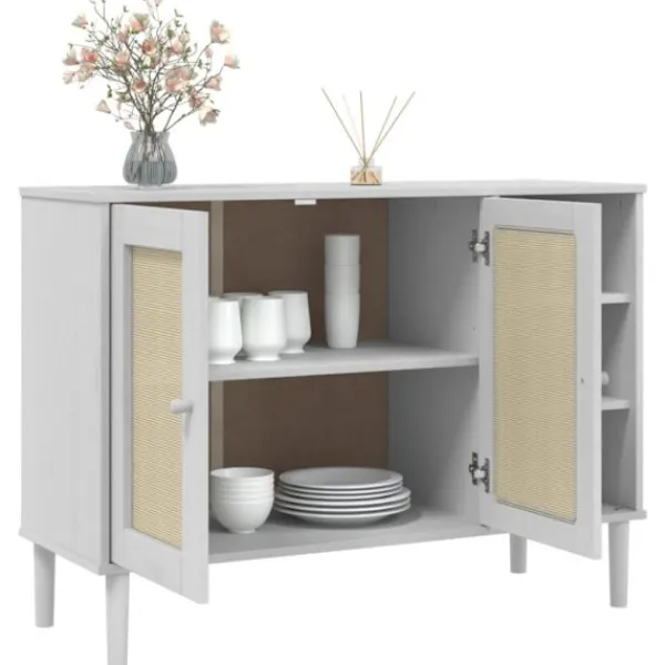 vidaXL Sideboards>Sidobord SENJA rottinglook vit 112x40x80 cm massiv furu