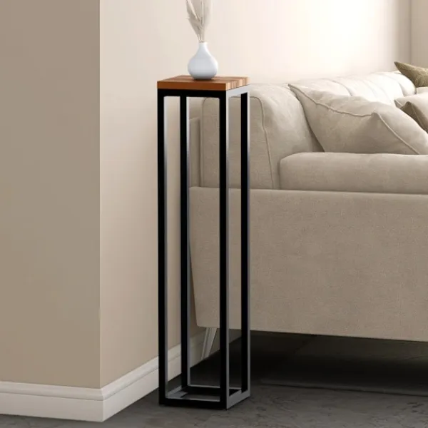 BellaFurn Småbord>Sidobord, soffbord - Robust design - Solid Oak & Matte Black Metal | Storlek: 20x20x90 cm
