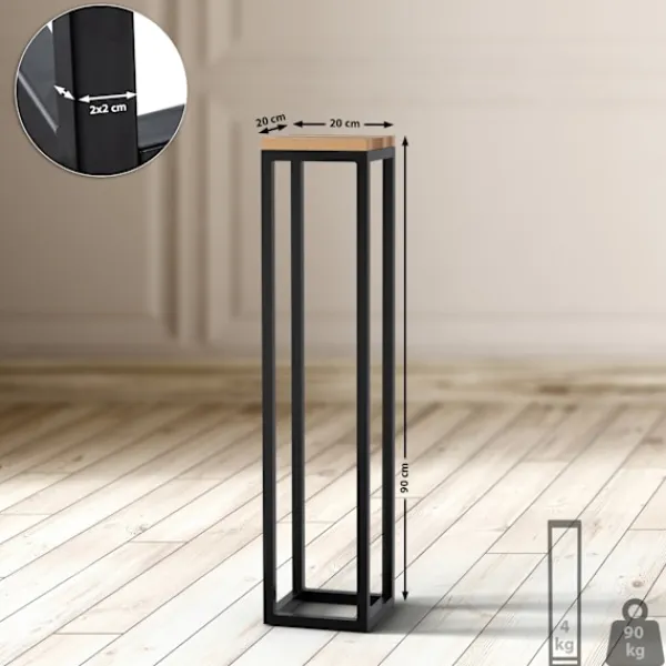 BellaFurn Småbord>Sidobord, soffbord - Robust design - Solid Oak & Matte Black Metal | Storlek: 20x20x90 cm