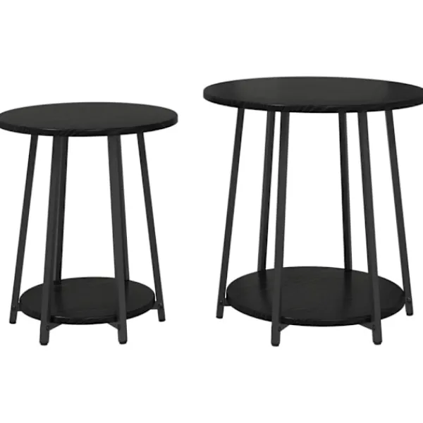 vidaXL Småbord>Sidobordsset med hylla 2 pcs Svart Ek