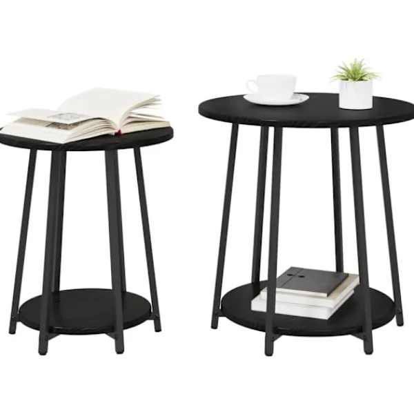 vidaXL Småbord>Sidobordsset med hylla 2 pcs Svart Ek
