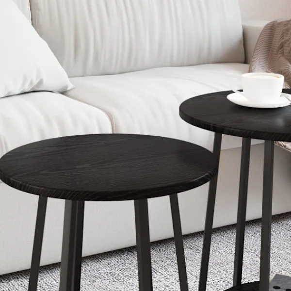 vidaXL Småbord>Sidobordsset med hylla 2 pcs Svart Ek