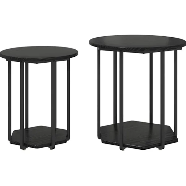 vidaXL Småbord>Sidobordsset med hylla 2 pcs Svart Ek