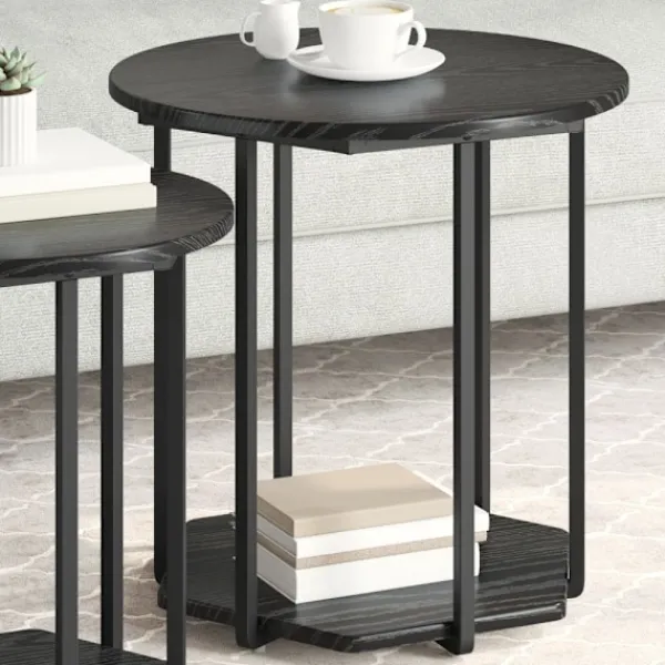 vidaXL Småbord>Sidobordsset med hylla 2 pcs Svart Ek