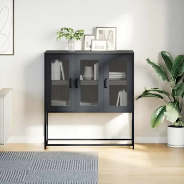 vidaXL Sideboards>Sidoskåp svart 100,5x39x107 cm kallvalsat stål