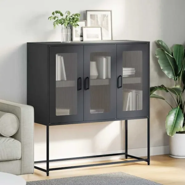 vidaXL Sideboards>Sidoskåp svart 100,5x39x107 cm kallvalsat stål