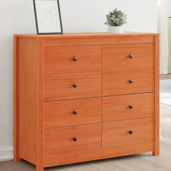 vidaXL Byråer>Sidoskåp vaxad brun 100x40x90 cm massiv furu