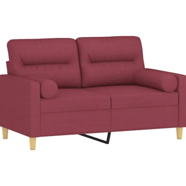 vidaXL Soffor>2-sits soffa med prydnadskuddar vinröd 120 cm tyg