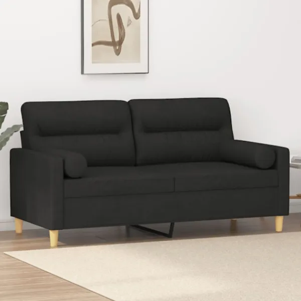 vidaXL Soffor>2-sits soffa med prydnadskuddar svart 140 cm tyg