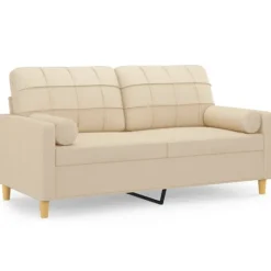 vidaXL Soffor>2-sits soffa med prydnadskuddar gräddvit 140 cm tyg