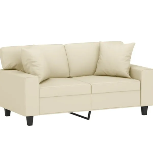 vidaXL Soffor>2-sits soffa med prydnadskuddar gräddvit 120 cm konstläder