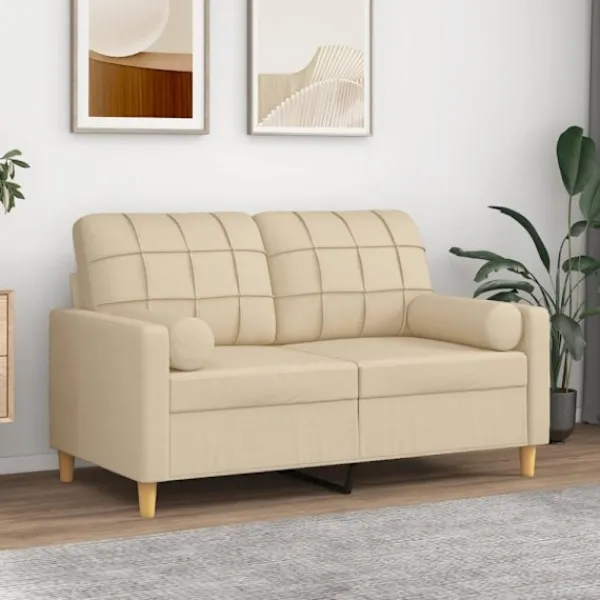 vidaXL Soffor>2-sits soffa med prydnadskuddar gräddvit 120 cm tyg