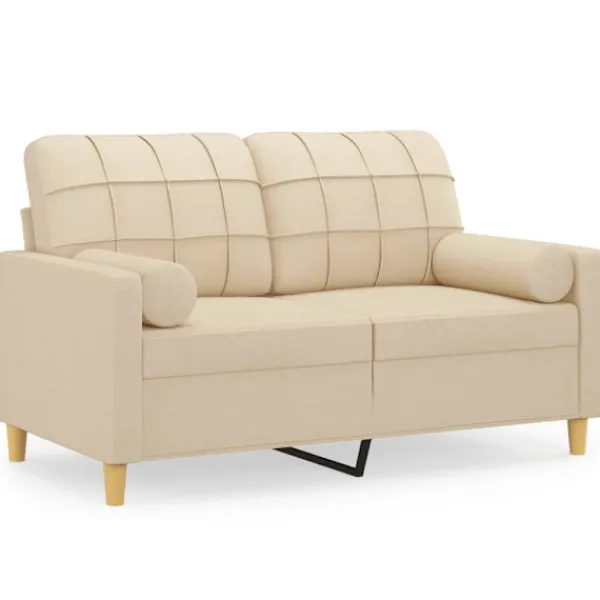 vidaXL Soffor>2-sits soffa med prydnadskuddar gräddvit 120 cm tyg