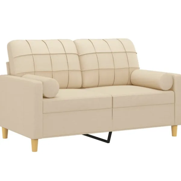vidaXL Soffor>2-sits soffa med prydnadskuddar gräddvit 120 cm tyg