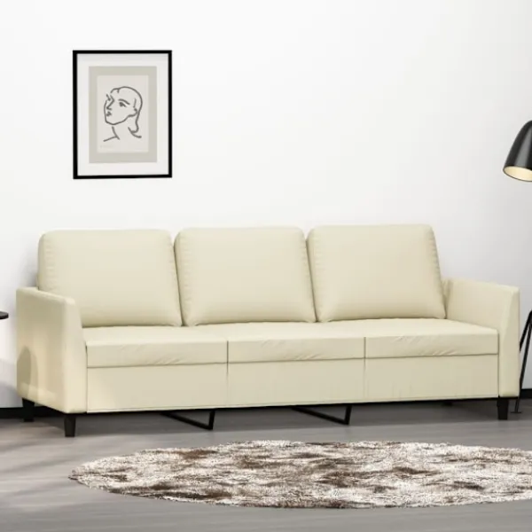 vidaXL Soffor>3-sitssoffa gräddvit 180 cm konstläder