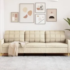 vidaXL Soffor>3-sitssoffa gräddvit 210 cm tyg