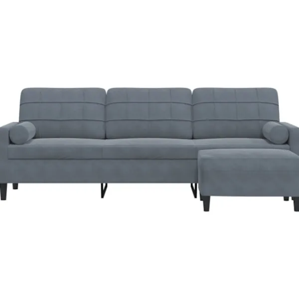 vidaXL Soffor>3-sitssoffa med fotpall Mörkgrå 210 cm sammet