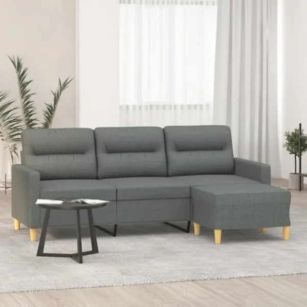 vidaXL Soffor>3-sitssoffa med fotpall Mörkgrå 180 cm tyg