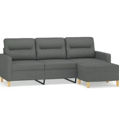 vidaXL Soffor>3-sitssoffa med fotpall Mörkgrå 180 cm tyg