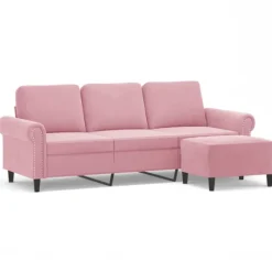 vidaXL Soffor>3-sitssoffa med fotpall rosa 180 cm sammet