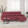 vidaXL Soffor>3-sitssoffa med fotstöd vinröd 180 cm tyg
