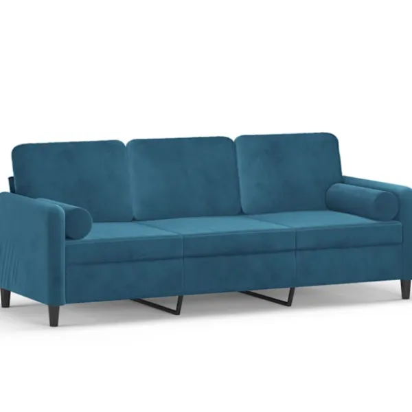 vidaXL Soffor>3-sitssoffa med prydnadskuddar blå 180 cm sammet