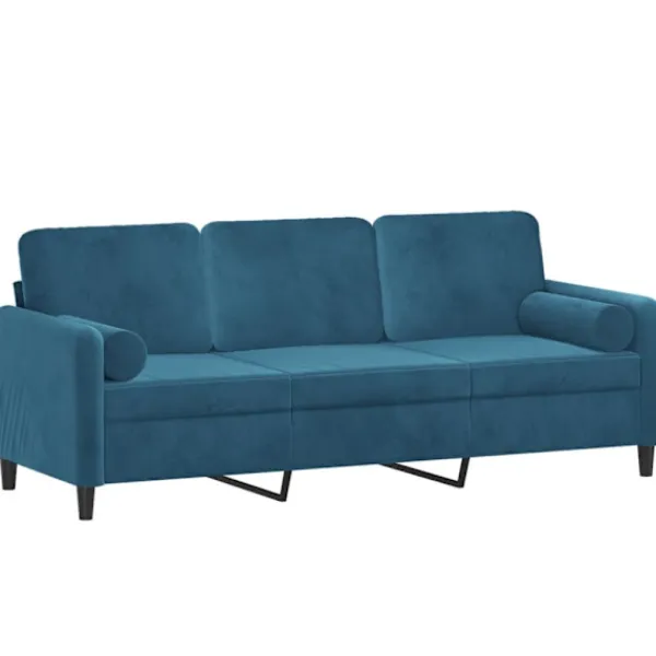 vidaXL Soffor>3-sitssoffa med prydnadskuddar blå 180 cm sammet