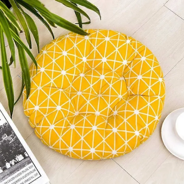 Sittpuffar>Sittdyna, set med 2 dynor, sittdyna, sittdyna 40x40 cm, trädgårdsdyna (gul schackruta, rund)
