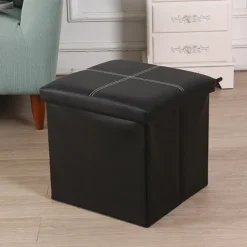 Sittpuffar>Sittpuff / Fotpall med smart förvaring i imitationsläder 30cm