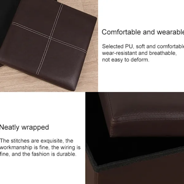 Sittpuffar>Sittpuff / Fotpall med smart förvaring i imitationsläder 30cm