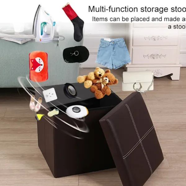 Sittpuffar>Sittpuff / Fotpall med smart förvaring i imitationsläder 30cm