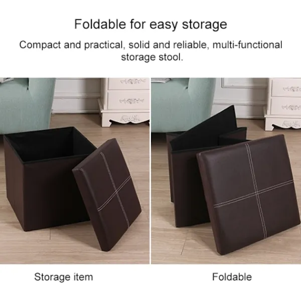 Sittpuffar>Sittpuff / Fotpall med smart förvaring i imitationsläder 30cm