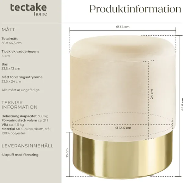 tectake Sittpuffar>Sittpuff med förvaringsutrymme Sarina