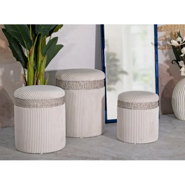 B2X Sittpuffar>Sittpuffset med förvaring, krämfärgad, 3 delar, olika storlekar