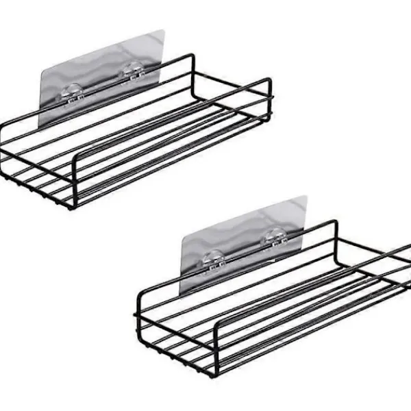 Hyllor>Självhäftande Badrumshylla Väggmonterad Ingen Borrning Stark Duschhylla Köks Hylla Förvaringsorganisatör (2-pack, Svart)