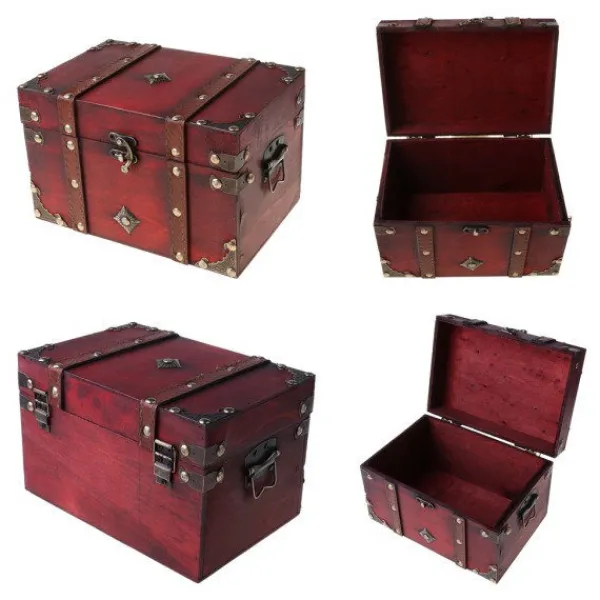 Kistor & Koffertar>Skattkista Vintage Träkompatibel med förvaringslåda Antik Stil Smyckesorganisatör kompatibel med Je S【pl】
