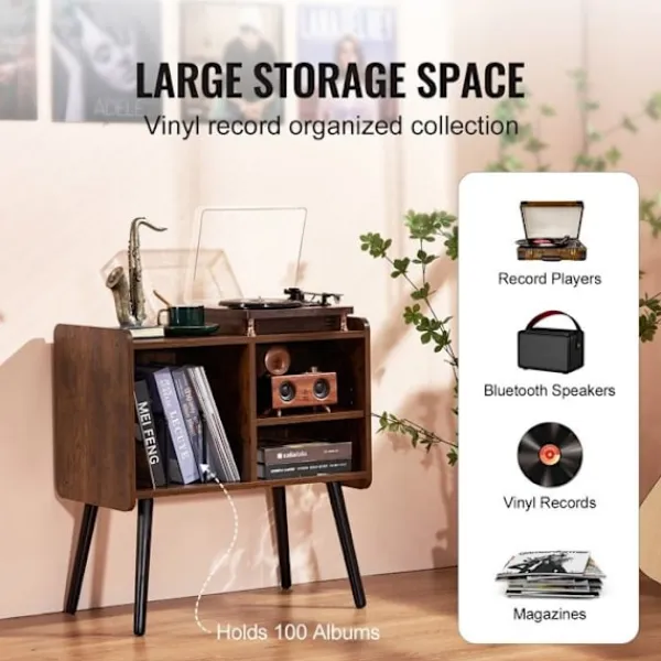 Sideboards>Skivspelare Stativ - Duoku - Rymmer upp till 100 album - med justerbar höjd, för vardagsrum och sovrum - Brun