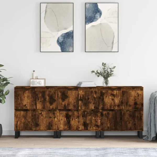 vidaXL Sideboards>Skänk 3 delar rökfärgad ek konstruerat trä