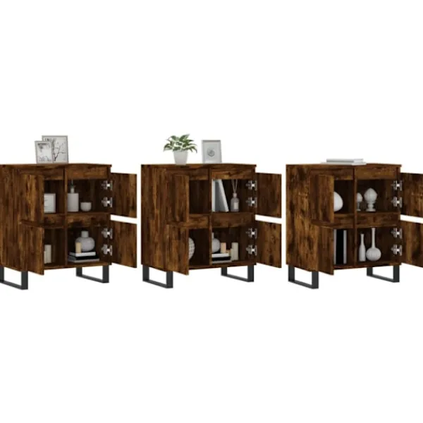 vidaXL Sideboards>Skänk 3 delar rökfärgad ek konstruerat trä