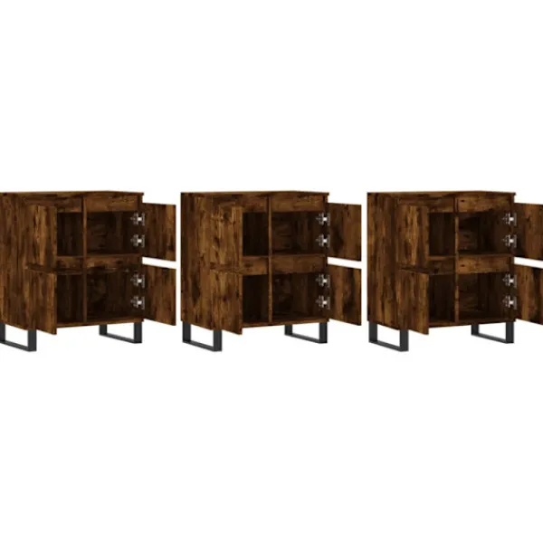 vidaXL Sideboards>Skänk 3 delar rökfärgad ek konstruerat trä