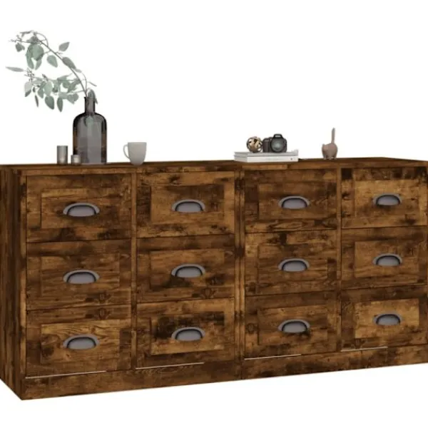 vidaXL Sideboards>Skänk 2 delar rökfärgad ek konstruerat trä