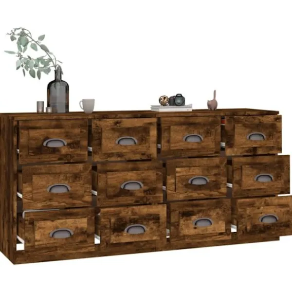 vidaXL Sideboards>Skänk 2 delar rökfärgad ek konstruerat trä