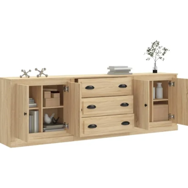 vidaXL Sideboards>Skänk 3 delar Sonoma ek konstruerat trä