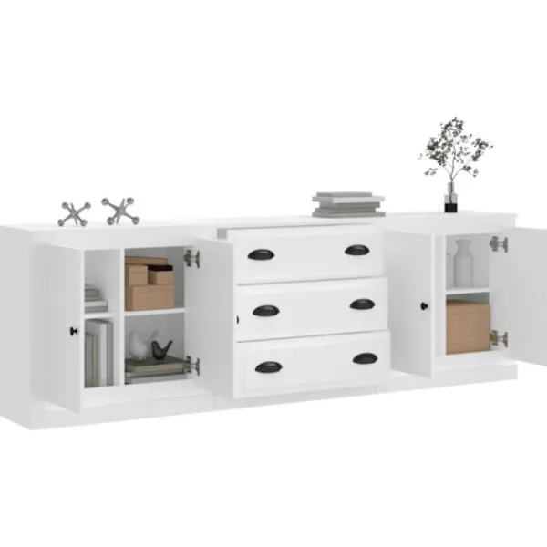vidaXL Sideboards>Skänk 3 delar Vit konstruerat trä