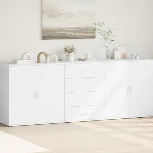 vidaXL Sideboards>Skänk 3 delar Vit konstruerat trä