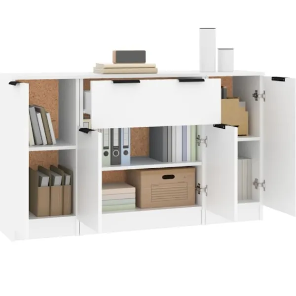 vidaXL Sideboards>Skänk 3 delar Vit konstruerat trä