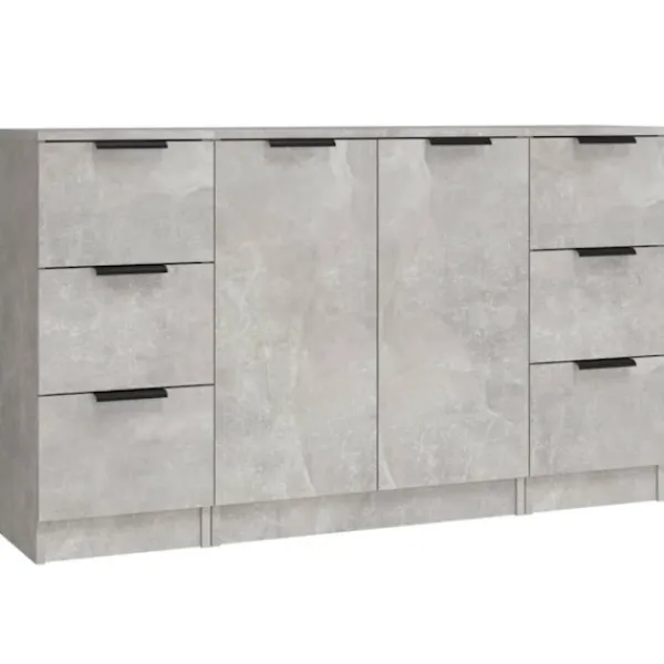 vidaXL Sideboards>Skänk 3 st betonggrå konstruerat trä