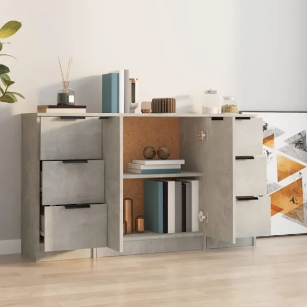 vidaXL Sideboards>Skänk 3 st betonggrå konstruerat trä