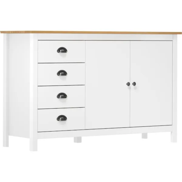 vidaXL Sideboards>Skänk Hill vit 130x40x80 cm massiv furu