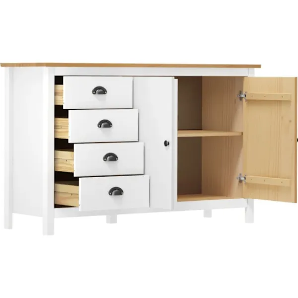 vidaXL Sideboards>Skänk Hill vit 130x40x80 cm massiv furu